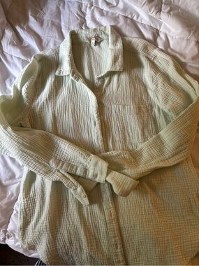 Lucky Brand Light Green Gauze Textured Button-Down Shirt - Women’s Casual